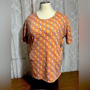LuLaRoe XL Orange & blue Boxy Short Sleeve T-Shirt high/low hem 29”/35” 25” p2p